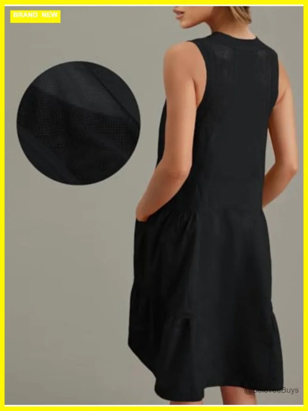 Sleeveless Tank Dress with Half Zip, V Neck, Mesh Back, Side Pockets, Loose Fit